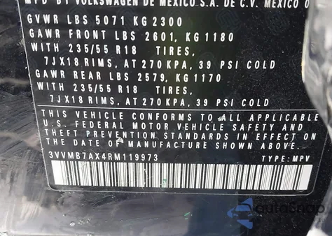 2024 Volkswagen Tiguan 2.0T Se/2.0T Wolfsburg Edition z USA, uszkodzony, nr VIN 3VVMB7AX4RM119973